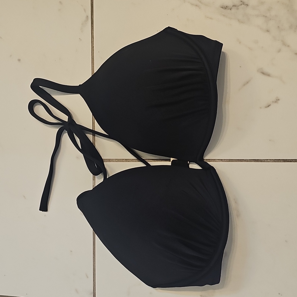 Shade & Shore Black Push Up Ruched Bikini Top NWT